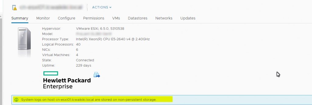 Vmware “System logs on host are stored on non-persistent storage” Hatası
