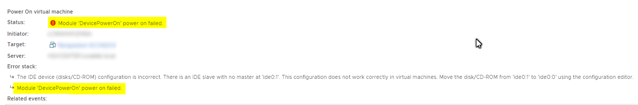 VMware Module Device Power On Hatası