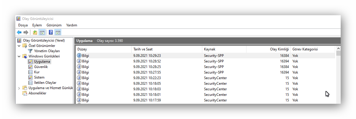 Windows İşletim Sistemi Üzerinde Event Viewer İnceleme