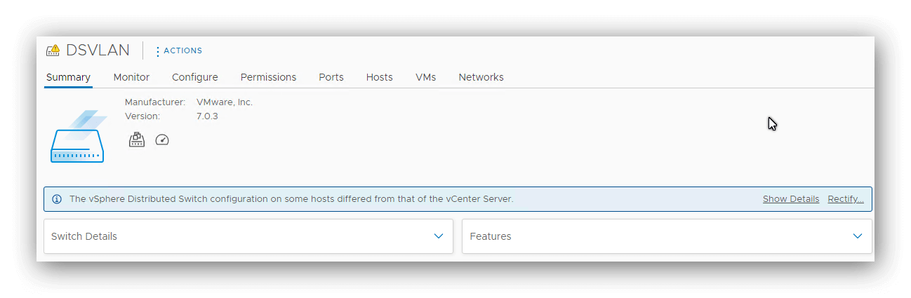 The vSphere Distributed Switch configuration on some hosts differed from that of VMware vCenter