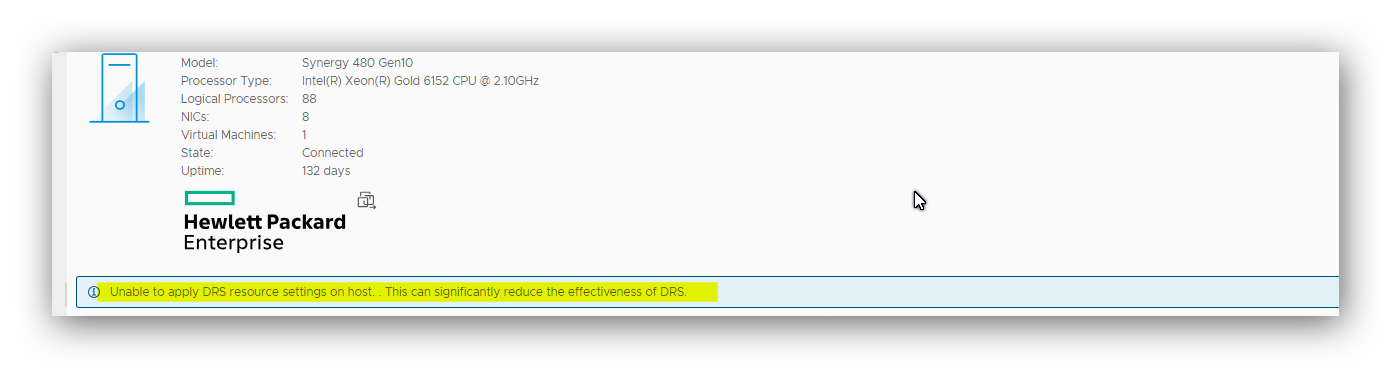 Unable to apply DRS resource settings on host This can significantly reduce the effectiveness of DRS