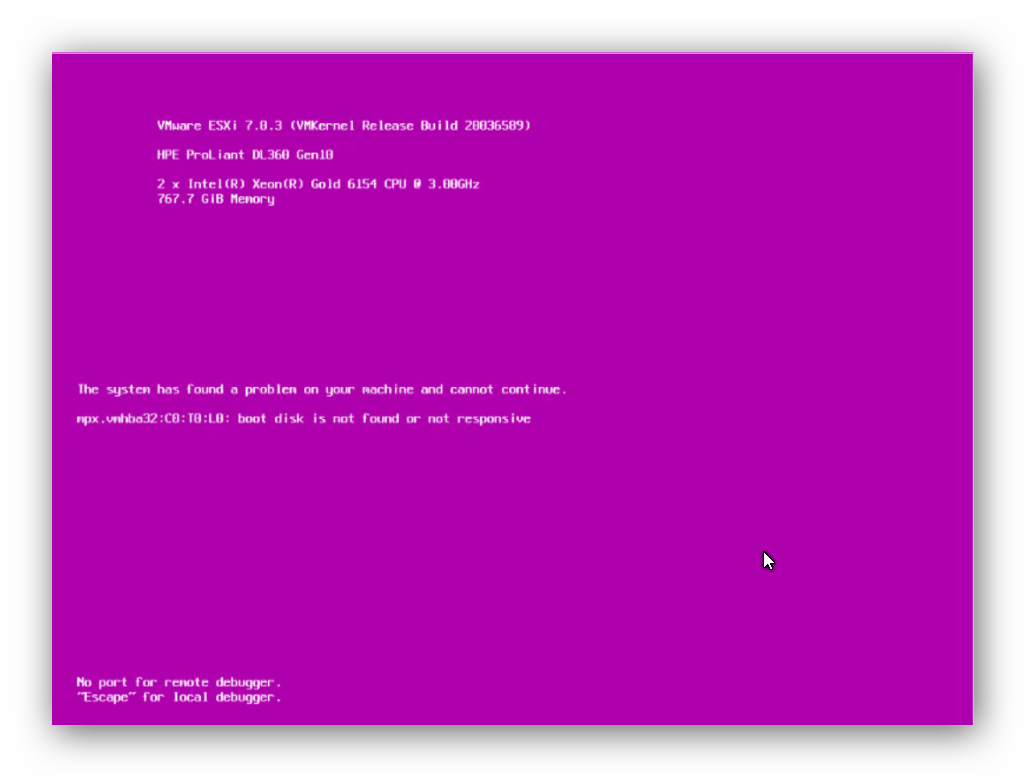 ESXI PSOD during the host boot process Hatası ve Çözümü